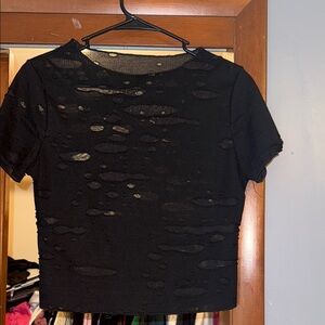 SHEIN Black Crop Cut Out Short Sleeve Tee